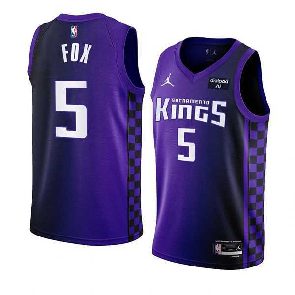 Mens Sacramento Kings #5 DeAaron Fox Purple 2023-24 Statement Edition Swingman Stitched Jersey Dzhi->sacramento kings->NBA Jersey
